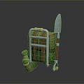 Practical Green Backpack With Metal Frame Small Bottle And Shovel For Daily Use