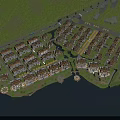 Aerial Planning of Waterfront Residential Community With Green Landscape And Buildings