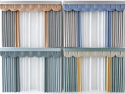 Colorful Curtains With Valance Top And Various Designs For Home Window Decor 3d model