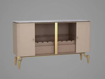 Modern Elegant Beige Sideboard With Gold Accents Marble Top And Metal Legs 3d model