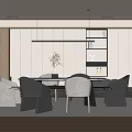 Modern Dining Room Interior Design With Rectangular Table Neutral Chairs Pendant Lights And Floral Decor 3d model