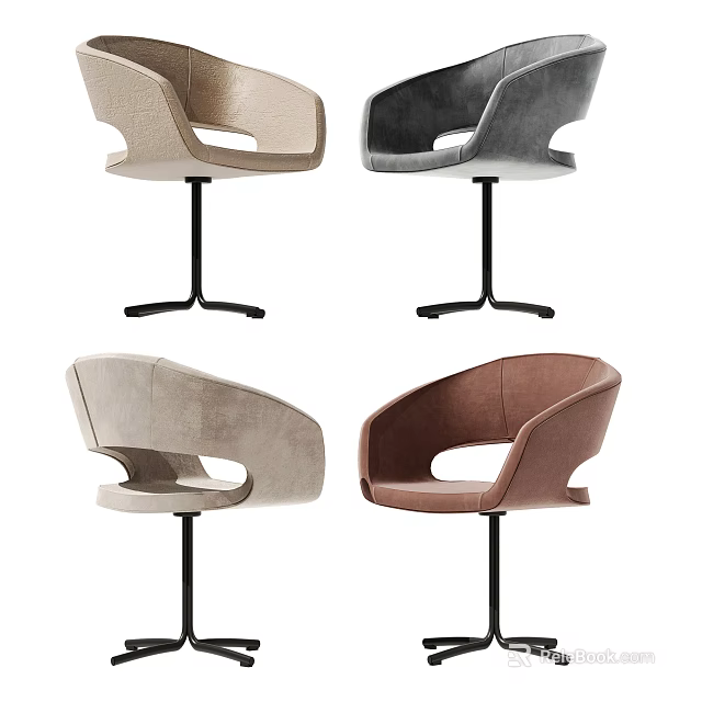 Modern Leisure Chair Design With Curved Backrest And Metal Base In Various Colors 3d model 