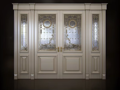 Elegant Classic Double Doors With Glass Panels Intricate Patterns And Gold Accents 3d model