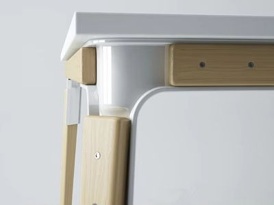 Modern Wooden Desk Design With White Top And Sturdy Leg Structure 3d model