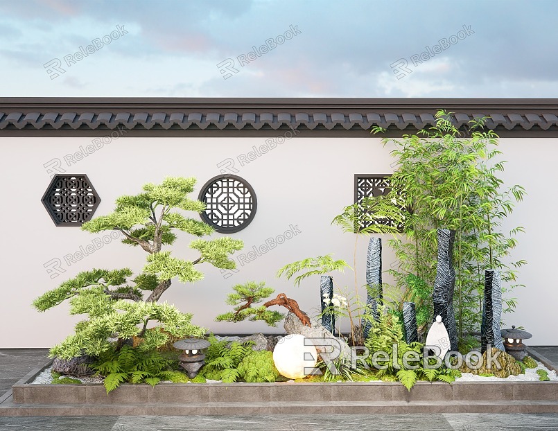 New Chinese style landscape sketch plant pine landscape landscape stone green plant model