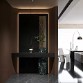 Modern Entryway Interior With Recessed Lighting Wooden Walls Marble Countertop And Decorative Plant