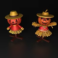 Halloween Pumpkin Scarecrow Decorative Ornament Set With Straw Hat And Red Clothes