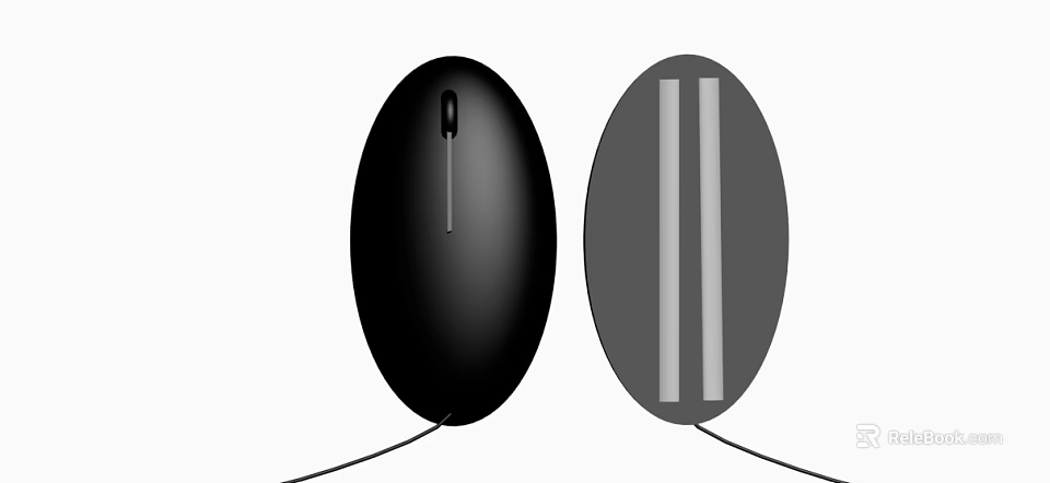 Black Oval Shaped Computer Mouse With Scroll Wheel And Gray Version With Two White Stripes 3d model 