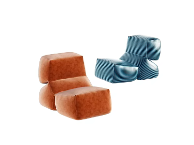Modern Orange and Blue Striped Single Sofa with Block Design and Unique Shape 3d model