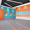 Kids Indoor Sports Fitness Space With Colorful Running Tracks And Tree Cloud Decorations