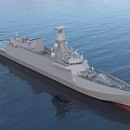 Modern Warship Navigating On Calm Ocean Surface