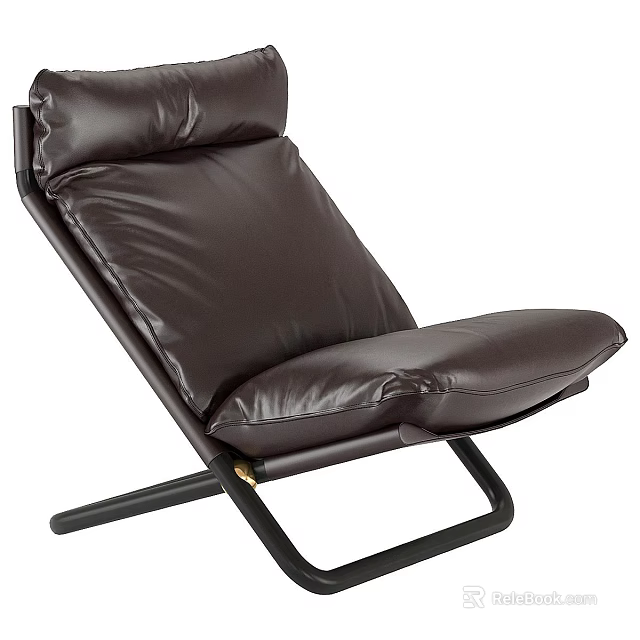 Brown Leather Leisure Chair With Black Metal Frame And Modern Comfortable Design 3d model