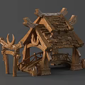 Intricately Carved Traditional Wooden Architectural Sculptures With Decorative Roof And Pillars