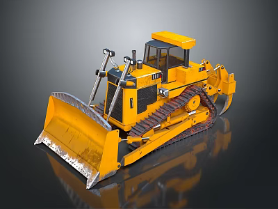 Yellow Bulldozer Utility Vehicle with Heavy Duty Tracks Front Blade and Operator Cab 3d model
