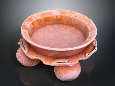 Ceramic Sculpture Carving Bowl Shaped Design With Textured Surface And Supporting Feet 3d model