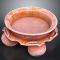 Ceramic Sculpture Carving Bowl Shaped Design With Textured Surface And Supporting Feet