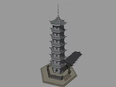 Traditional Chinese Multi story Pagoda Architectural Structure With Curved Roofs And Stone Base 3d model