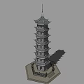 Traditional Chinese Multi story Pagoda Architectural Structure With Curved Roofs And Stone Base