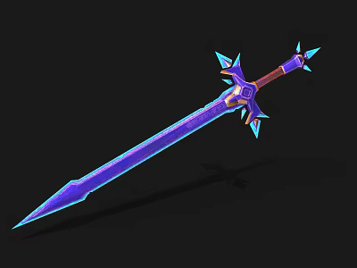 Fantasy Sword Weapon with Purple Glowing Blade and Blue Crystal Decorative Hilt 3d model
