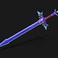 Fantasy Sword Weapon with Purple Glowing Blade and Blue Crystal Decorative Hilt