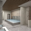 Serene SPA Sauna Locker Room With Wooden Lockers Marble Floor And Chinese Lantern Decorations