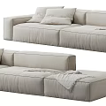 Modern Beige Fabric Sectional Sofa With Soft Cushions And Throw Blanket 3d model