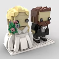 Brick Built Bride and Groom Figurine with Wedding Bouquet Black Tuxedo and Mustache