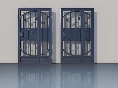 Double Dark Blue Swing Doors With Geometric Patterns And Modern Design 3d model