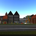 Modern School Building With Gabled Roofs Red Brick Exteriors And Outdoor Playground Area