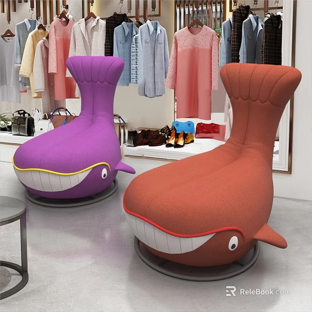 Adorable Whale Shaped Single Sofas Purple And Orange In Store 3d model