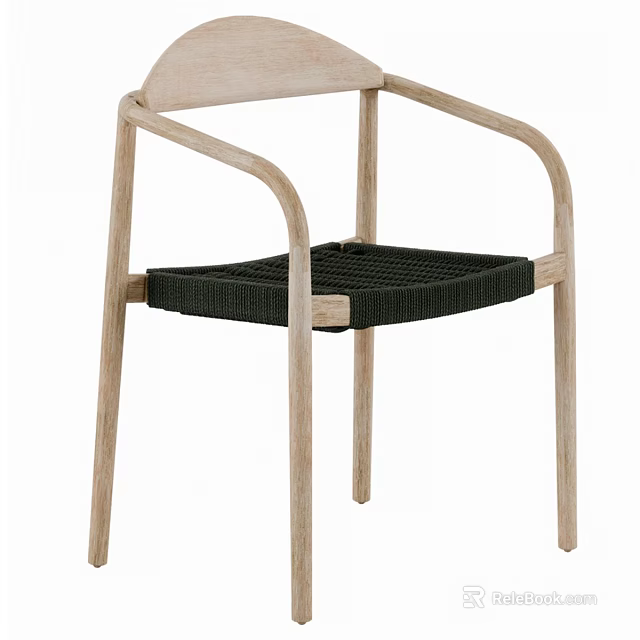 Modern Wooden Single Chair Featuring Curved Armrests And Woven Seat Structure 3d model 
