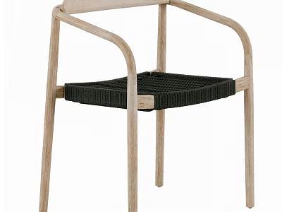 Modern Wooden Single Chair Featuring Curved Armrests And Woven Seat Structure 3d model