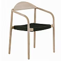 Modern Wooden Single Chair Featuring Curved Armrests And Woven Seat Structure