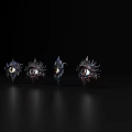 Ornate Decorative Eye Sculptures Arranged In A Row With Intricate Details On Black Background