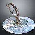 Wood And Stone Sculpture With Circular Stone Base And Intertwined Structure 3d model