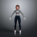 3D Character Model With Checkered Long Sleeve Top And Black Leggings
