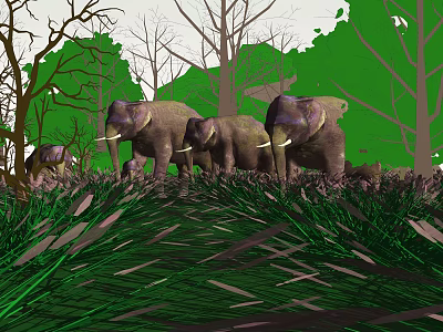 Reptile Wildlife In Natural Forest Habitat With Green Grass And Trees 3d model