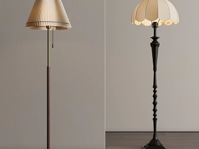 Modern Stylish Floor Lamps With Pleated Shades And Decorative Metal Bases 3d model