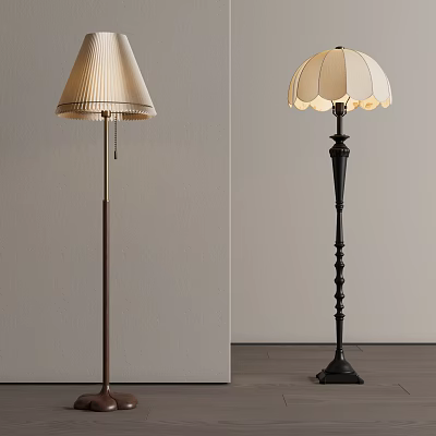 Modern Stylish Floor Lamps With Pleated Shades And Decorative Metal Bases 3d model