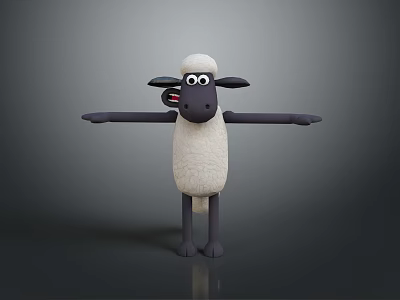 Animated Sheep Character With White Wool Black Ears Red Eyes And Outstretched Arms 3d model