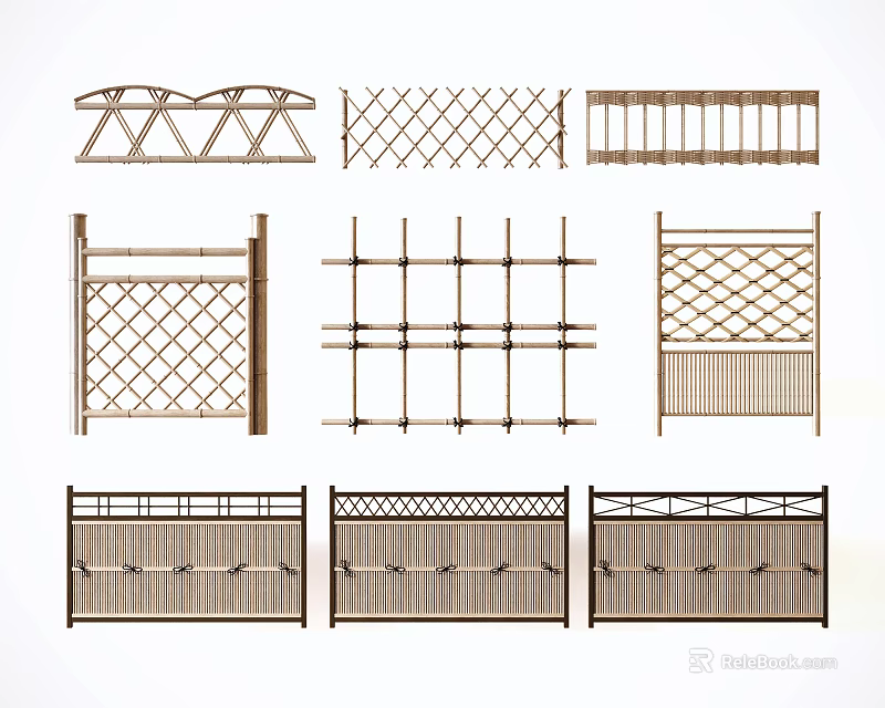Various Decorative Fence Designs With Lattice Patterns And Panel Structures 3d model