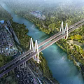 Modern Cable Stayed Bridge Over River With Green Vegetation And Road Links 3d model