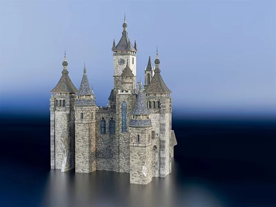 Ancient Gothic Architectural Structure With Spires Clock Tower And Stone Walls 3d model