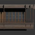 Detailed Traditional Wooden Balcony Structure With Carved Roof Columns And Railings
