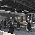 Modern Public Office Space with Open Layout Work Desks Ergonomic Chairs and Pendant Lights