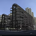 Steel Structure Multi Level Parking Garage Building Component With High Rise Buildings Background 3d model