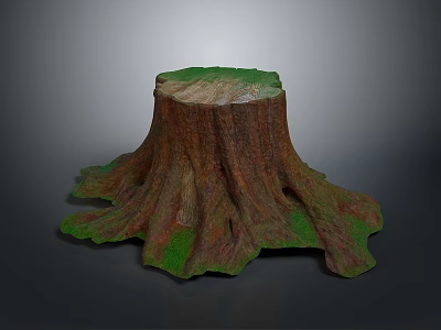 Natural Wooden Tree Stump With Detailed Texture And Green Mossy Base 3d model