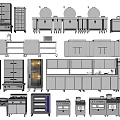 Stainless Steel Commercial Kitchen Equipment With Cabinets Shelves Ovens And Worktables
