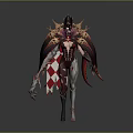 Fantasy Woman in Elaborate Red and Gold Costume With Crown and Wing Like Structures