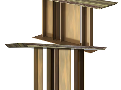 Modern Console Table Design With Geometric Wooden Structure And Layered Shelves 3d model